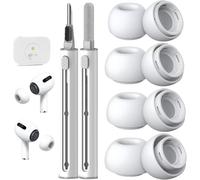 4 Pair Replacement Ear Tips for 2025 AirPods Pro 3 with 2 pieces 3 in1 Cleaning Pen, White Silicone Ear Tips with Portable Storage Box (White L/S/XS/XXS)