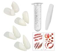 4 Pair Vampire Fangs, Vampire Teeth with 1 Tube Tube Teeth Pellets Adhesive and 2 Sheets Halloween Tattoo, Dracula Teeth for Party Props Halloween Party (13mm 15mm 17mm 19mm)