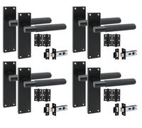 4 Pair Victorian T-Bar Knurled Internal Door Handle Sets Matt Black 150 X 40mm With 2.5" Latch & Hinges Golden Grace