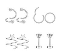 4 Pairs 16G Hypoallergenic Earrings, 316L Stainless Steel Helix Earring for Women Girls, Cubic Zirconia Studs Earrings, Cartilage Earrings Monroe Tragus Conch Piercings (Silver)