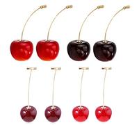 4 Pairs 3D Lifelike Red Cherry Dangle Drop Earrings Creative Assorted Cute Fruits Earring Charm Sweet Jewelry Set for Women, enamel Glass