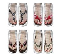 4 Pairs 3D Pattern Socks Women Print Socks, Manicure Print Flip Flop Socks Casual Personalized Socks with Feet Printed on