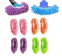 4 Pairs/8 Pcs Chenille Mop Slippers, Mop Slippers Shoes For Floor Cleaning, Shoe Cover, Sock Slipper,Removable And Washable Indoor Shoes Covers (Pink, Purple, Orange And Green)