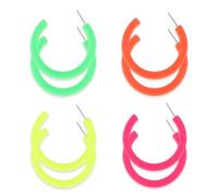 4 Pairs 80s Neon Earrings for Women, Colorful C-Shaped Earrings Retro Pendant Acrylic Drop Dangle Jewelry for Costume Dancing Party Cosplay Accessories