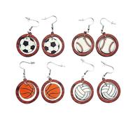 4 Pairs Acrylic Earrings for Women Girls, Circular Baseball, Rugby, Tennis Acrylic Earrings Set Gift Creative Unique Earring Jewelry Set for Dailywear Party Decor