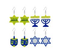 4 Pairs Acrylic Hanukkah Earrings Star of David Menorah Jewelry, Middle, Acrylic Glitter, No Gemstone