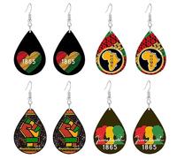 4 Pairs African Earrings for Women Juneteenth Map Waterdrop Arylic Painted Dangle EarringsDecoration for African American Kwanzaa Gifts, Large, Alloy Steel, No Gemstone