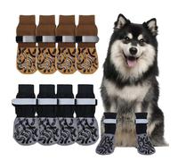 4 Pairs Anti-Slip Dog Socks with Grips - Stop Licking Paws, Reflective & Adjustable Dog Booties for Senior Dogs, Indoor Traction on Hardwood Floors, Paw Protector for Injured Paws (Geometry, L)