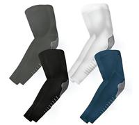 4 Pairs Arm Sleeves for Men Women, UPF 50+ 98% UV Blocking, 1s Instant Cooling, Protection Sleeves to Cover Arms with Special Light Compression Support Design Fit for Sport(White+Black+Gray+Navy Blue)