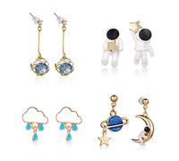 4 Pairs Astronaut Stud Earrings Moon Star Earrings Cute Earrings Planet Asymmetrical Drop Dangle Earrings for Girls and Women