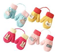 4 Pairs Baby Mittens Winter, Baby Gloves with String, Mittens for Toddlers Knitted Cotton, Scratch Mittens Newborn, Toddler Gloves 1-2 Years Boys & Girls, Warm Magic Snow Glove Childrens Thermal (A)
