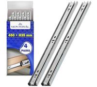 4 Pairs Ball Bearing Drawer Runners 450 mm x H 35 mm - Full Extension Telescopic Draw Runners Replacement - Warranty 10 Years - MONTERAL