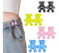 4 Pairs Bear Jean Buttons for Loose Jeans, Cute Bear No-sew Waist Button Jeans Button Tightener Adjustable Button for Jeans, Detachable Jean Buttons Pins Pants Button Tightener for Skirt Pant Jeans