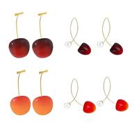 4 Pairs Cherry Earrings for Women Funny Charm 3D Red Cherrys Earrings Sweet Danity Fruit Earring Summer Fashion Fruit Jewelry Gift, Extra large, Alloy Steel, No Gemstone
