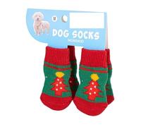 4 Pairs Christmas Dog Socks with Non-Slip Grips - Warm Reindeer & Snowman Pattern, Dirt-Resistant Paw Protectors for Small Dogs, Elderly Pets & Teddies(012 m code)