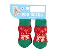 4 Pairs Christmas Dog Socks with Non-Slip Grips - Warm Reindeer & Snowman Pattern, Dirt-Resistant Paw Protectors for Small Dogs, Elderly Pets & Teddies(014 m code)