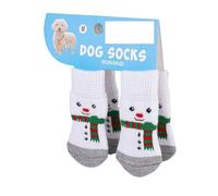 4 Pairs Christmas Dog Socks with Non-Slip Grips - Warm Reindeer & Snowman Pattern, Dirt-Resistant Paw Protectors for Small Dogs, Elderly Pets & Teddies(003 m code)