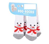 4 Pairs Christmas Dog Socks with Non-Slip Grips - Warm Reindeer & Snowman Pattern, Dirt-Resistant Paw Protectors for Small Dogs, Elderly Pets & Teddies(002 m code)