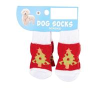 4 Pairs Christmas Dog Socks with Non-Slip Grips - Warm Reindeer & Snowman Pattern, Dirt-Resistant Paw Protectors for Small Dogs, Elderly Pets & Teddies(009 m code)