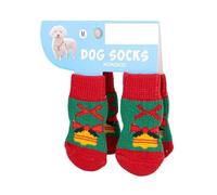 4 Pairs Christmas Dog Socks with Non-Slip Grips - Warm Reindeer & Snowman Pattern, Dirt-Resistant Paw Protectors for Small Dogs, Elderly Pets & Teddies(006 m code)