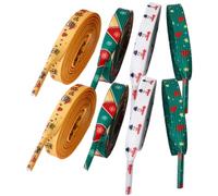 4 Pairs Christmas Flat Shoe Laces Replacement Sneakers Shoestrings | Polyester and Cotton Blend, White Snowman Plus Party, Red Green Yellow Stars