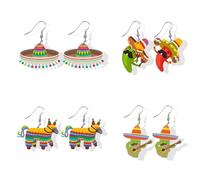 4 Pairs Cinco De Mayo Earrings for Women Mexican Fiesta Earrings Cute Funny Fiesta Pepper Racket Rainbow Horse Hat Earrings Mexican Festival Fiesta Shirts Outfits, Metal, No Gemstone