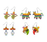 4 Pairs Cinco De Mayo Earrings for Women Mexican Holiday Acrylic Dangle Earrings Set Colorful Mexico Cactus Horse Chili Pepper Ear-rings Cinco De Mayo Mexican Fiesta Party Jewelry Gifts, Acrylic, No