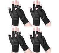 4 Pairs Compression Gloves, Copper Fingerless Gloves with Non Slip Silicone, Open Finger Design for Grip, Support for Cycling and Fitness, Size M, 6.3 in / 16 cm Palm, 6.9 in / 17.5 cm Length