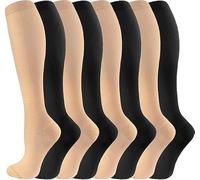 4 Pairs Compression Socks for Women Men (2 Black 2 Skin, L/XL) Graduated Support Flight Socks for Women, Varicose Veins Socks, Circulation Boost, All-Day Wear, Swelling Relief, Compression Stockings