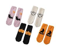 4 Pairs Coral Fleece Socks For Halloween Cozy Warm Indoor Fuzzy Slipper Socks Cartoon Festival Pumpkin Ghostly Pattern Short Ankle Women Men