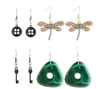 4 Pairs Coraline Earrings Costume Accessories Set Include Button Dragonfly Key and Seeing Stone Horror Movie Coraline Drop Dangle Jewelry Halloween Gifts for Women Fans Cosplay, Standard, Alloy Steel,