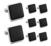 4 Pairs Cufflinks for Men, Black Classic Shirt Suit Cuff Links Mens, Stainless Steel Mens Cufflinks for Wedding, Business, Banquet, Ceremony(8 Square)