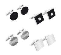4 Pairs CuffLinks for Men, Classic Tone Cuff Links Mens, Fashion Mens Cufflinks Disc Square Rectangle Cuff Links for Wedding Party Business Gift Box Silver Black