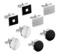 4 Pairs Cufflinks for Men, Personalised Classic Tone Cuff Links set,Shirt Black&Silver Mens Cufflink for Wedding Business Graduation Gift