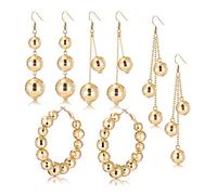 4 Pairs Disco Ball Dangle Earrings for Women Cowgirl Disco Hoop Earrings Gold Sliver Mirrorball Layered Long Chain Dangling Earrings ,Statement Reflective Mirror Ball Earrings Pack, 60s 70s Outfit