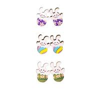 4 Pairs Easter Earrings for Women Cute Easter Stud Earrings Bulk Bunny Egg Carrot Chick Ear-Rings Spring Holiday Jewelry Gifts Easter Basket Stuffers for Her, Zinc, No Gemstone
