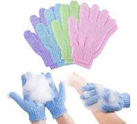 4 Pairs Exfoliating Bathing Gloves, Bamboo Shower Gloves, Exfoliator Mitts to Scrubs Away Ingrown Hair and Dead Skin, Exfoliating Gloves for Shower Spa Body Scrubs(Blue, Pink, Purple, Green)
