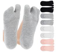 4 Pairs Flip Flop Socks, 4 Colors Tabi Socks, Low Cut Flop Sock, Japanese Toes Separated Sock for Flip-Flop and Geta, Non Slip No Show Stocking for Women and Men (Black, White, Gray, Flesh-Pink)