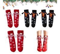 4 Pairs Funny Christmas Magnetic Socks, Christmas Holding Hands Socks, Funny Cute Magnetic Hand Holding Mid Calf Socks with magnet, Comfortable and cute, Funny Xmas Couple Gift for Men and Women