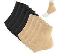 4 Pairs Gel Heel Socks, Open Toe Moisturising Socks for Cracked Heels, Soft Cotton Gel Lined Socks for Dry Feet Care, Reusable Skin Repair Socks in Nude and Black, Silicone Heel Protectors