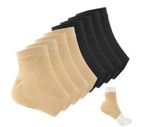 4 Pairs Gel Heel Socks, Open Toe Moisturising Socks for Cracked Heels, with Gel Lining, Soft Cotton Stretch Heel Protectors for Dry Cracked Skin Day and Night Use, Black and Skin Colour