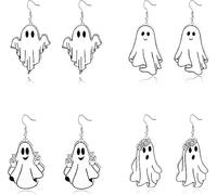 4 Pairs Halloween Ghost Earrings for Women Cute Spooky Ghost Huggie Hoop Earrings Funny Ghost Dangle Earrings Halloween Holiday Party Jewelry