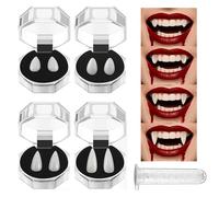 4 Pairs Halloween Vampire Teeth, Vampire Fangs Adult, Realistic Vampire Teeth for Kids, Fake Fangs, Reusable Vampire Fangs Teeth for Halloween Party Cosplay