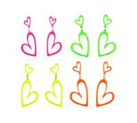 4 Pairs Heart Neon Dangle Earrings Set for Women Acrylic 80s 90s Outfit Glow Party Jewelry Retro Colourful Double Love Heart Drop Earrings, One Size, Acrylic, No Gemstone