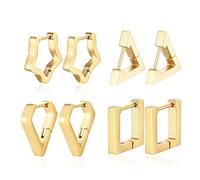 4 Pairs Hoop Earrings for Women, Trendy Chunky Gold Hoops Earrings Set, Huggie Earring Small Cartilage Sleepers, Cute Fashion Hypoallergenic Earrings Minimalist Jewelry Gift (Gold)