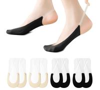 4 Pairs Invisible Socks for Women Non-Slip Half Topper No Show Socks Ultra Low Cut Liner Ladies Cotton Hidden Footies for Loafer Flats Boat Shoes