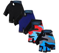4 Pairs Kids Bike Gloves Half Finger Cycling Gloves Fingerless Children Boys Girls Training Bike Mittens Breathable Non Slip Gel Kids Running BMX MTB Riding Gymnastics, Multiple Colors(5-8 Years)