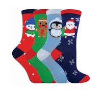 4 Pairs Kids Cotton Rich Christmas Socks | Festive | Winter | 4 Designs (11-14 Years, Assorted)