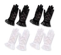 4 Pairs Lace Gloves, Ruffle Cuff for Wedding Party Evening Costume | Floral Lace Fabric, 2 Black & 2 White, Elegant Sheer Look, For Wedding Evening Party Cosplay,Tea Party Prom 1920s