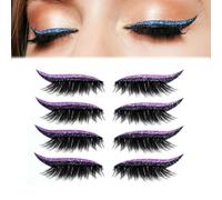 4 Pairs Lazy Eye Shadow Eyelash Patch, Colorful Eyeshadow and Lash Stickers, 2-in-1 Reusable Self-Adhesive Eyelashes Instant Eyeshadow Tape Stickers,Easy To Use Thick Long False Eyelashes (Purple)